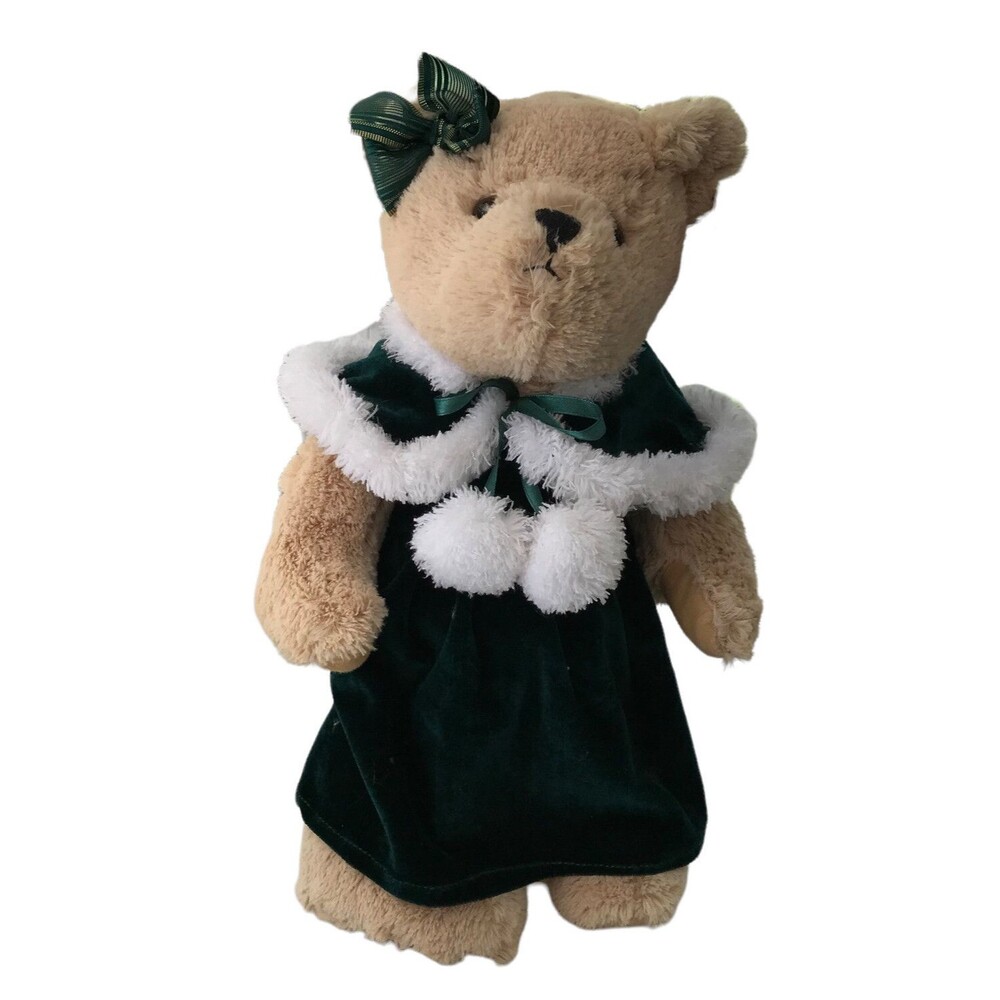 Nova Plush The Cherish Collection 2011 Bear Green Velvet Dress With White Trim